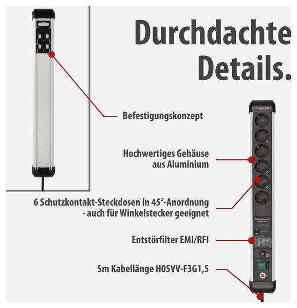 Produktbild: Brennenstuhl 1391010601 &Uuml;berspannungsschutz-Steckdosenleiste Silber, Schwarz Schutzkontakt 1 St.