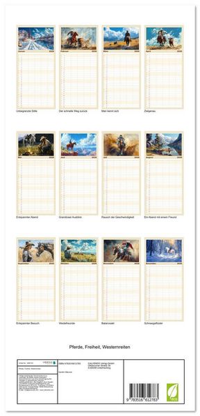 Produktbild: Familienplaner 2026 - Pferde, Freiheit, Westernreiten mit 5 Spalten (Wandkalender, 21 x 45 cm) CALVENDO