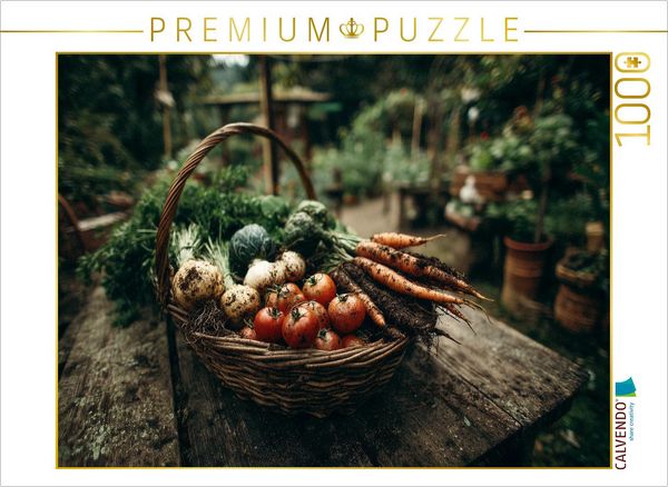 Produktbild: CALVENDO Puzzle Frisches Gem&uuml;se aus dem Garten liegt im Korb bereit | 1000 Teile Lege-Gr&ouml;&szlig;e 64x48cm Foto-Puzzle f&uuml;r gl&uuml;ckliche Stunden