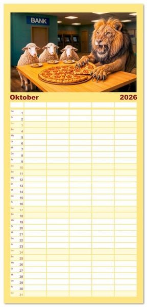 Produktbild: Familienplaner 2026 - Tierische Redewendungen - Ein Kalender voller Spr&uuml;che und Sprachbilder mit 5 Spalten (Wandkalender, 21 x 45 cm) CALVENDO