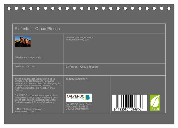Produktbild: Elefanten - Graue Riesen (Tischkalender 2026 DIN A5 quer), CALVENDO Monatskalender