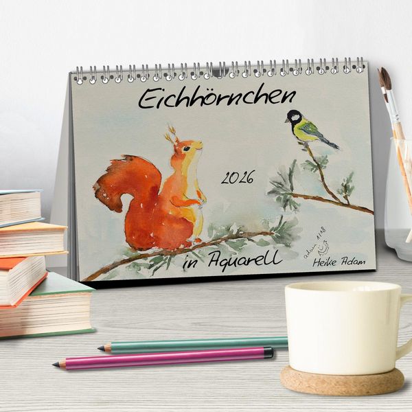 Produktbild: Eichh&ouml;rnchen in Aquarell (Tischkalender 2026 DIN A5 quer), CALVENDO Monatskalender