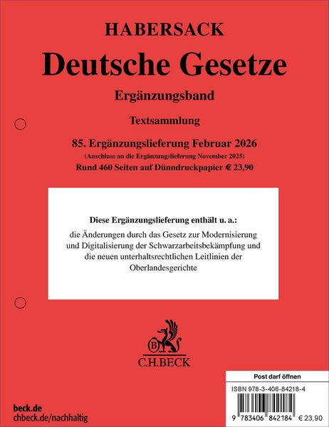 Produktbild: Deutsche Gesetze Erg&auml;nzungsband 85. Erg&auml;nzungslieferung