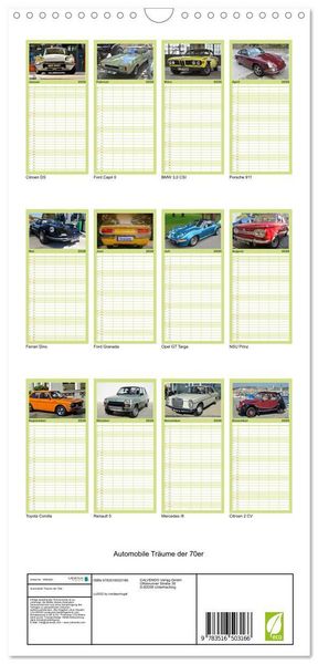 Produktbild: Familienplaner 2026 - Automobile Tr&auml;ume der 70er mit 5 Spalten (Wandkalender, 21 x 45 cm) CALVENDO
