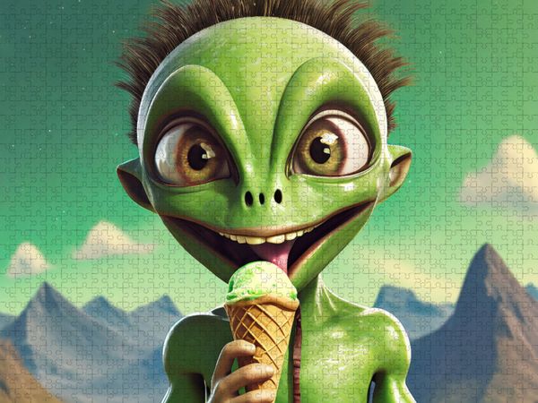 Produktbild: CALVENDO Puzzle Ein ganz normales Alien isst ein Eis | 1000 Teile Lege-Gr&ouml;&szlig;e 64x48cm Foto-Puzzle f&uuml;r gl&uuml;ckliche Stunden