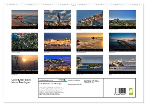 Produktbild: C&ocirc;te d'Azur entre Mer et Montagne (Calendrier mural 2026 DIN A2 vertical) calendrier de bureau