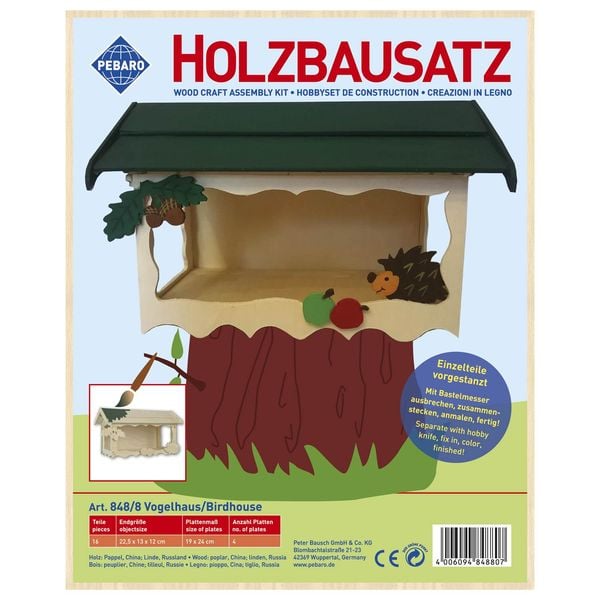 Produktbild: PEBARO 848/8 - Holzbausatz Vogelhaus, 16 Teile, Holzkonstruktion zum Zusammenstecken