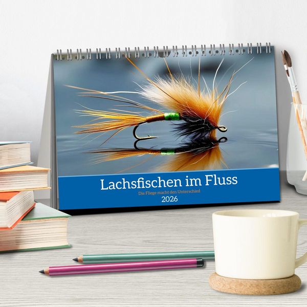 Produktbild: Lachsfischen im Fluss (Tischkalender 2026 DIN A5 quer), CALVENDO Monatskalender