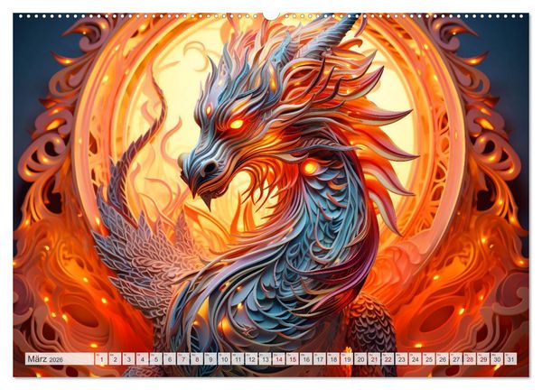 Produktbild: Quilling-Drachen - Jahr des Drachen (hochwertiger Premium Wandkalender 2026 DIN A2 quer), Kunstdruck in Hochglanz