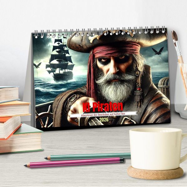 Produktbild: KI Piraten - Abenteuer der Seer&auml;uber auf hoher See (Tischkalender 2026 DIN A5 quer), CALVENDO Monatskalender