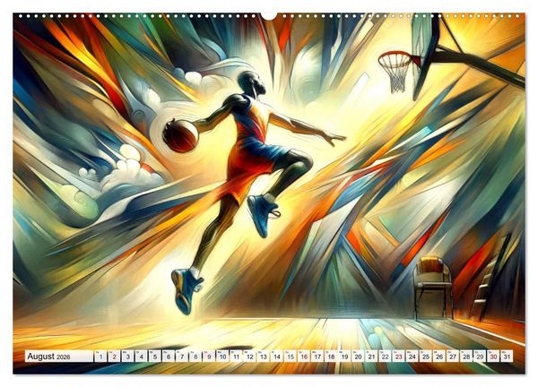 Produktbild: Basketball Expressionismus - Kunstvolle KI Interpretationen des Courts (Wandkalender 2026 DIN A2 quer), CALVENDO Monatskalender