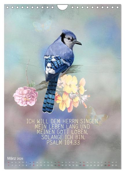 Produktbild: Bibelworte f&uuml;r Vogelfreunde (Wandkalender 2026 DIN A4 hoch), CALVENDO Monatskalender