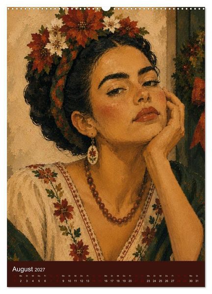Produktbild: Freude im Haar. Leid im Herzen. Eine Hommage an Frida Kahlo (hochwertiger Premium Wandkalender 2027 DIN A2 hoch), Kunstdruck in Hochglanz