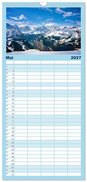 Produktbild: Familienplaner 2027 - Matterhorn - Eiger, M&ouml;nch und Jungfrau: Rund um die zeitlosen Gipfel mit 5 Spalten (Wandkalender, 21 x 45 cm) CALVENDO