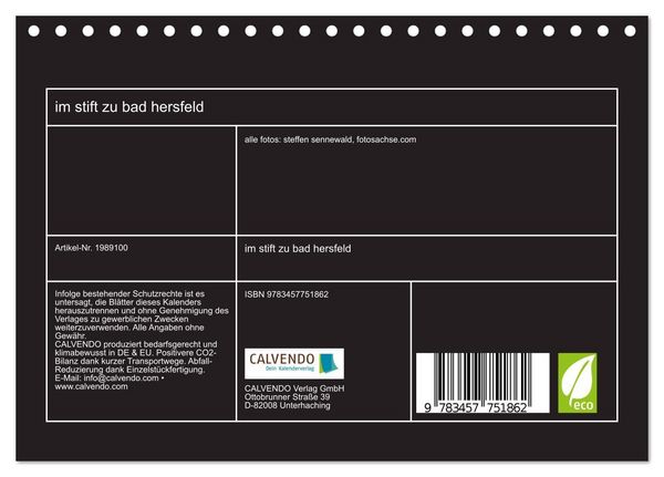 Produktbild: im stift zu bad hersfeld (Tischkalender 2026 DIN A5 quer), CALVENDO Monatskalender