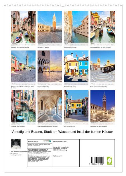 Produktbild: Venedig und Burano, Stadt am Wasser und Insel der bunten H&auml;user (hochwertiger Premium Wandkalender 2026 DIN A2 hoch), Kunstdruck in Hochglanz