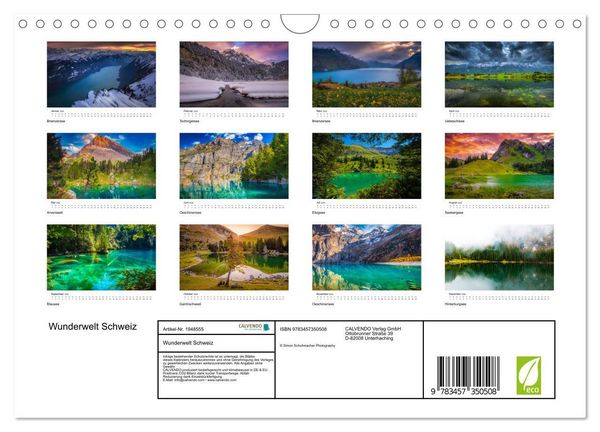 Produktbild: Wunderwelt Schweiz (Wandkalender 2026 DIN A4 quer), CALVENDO Monatskalender