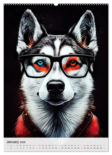 Produktbild: Hipster Dogs (High Quality Premium Wall Calendar 2026 DIN A2 portrait),CALVENDO 12 Month Wall Calendar