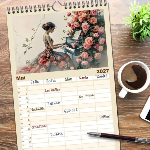 Produktbild: Familienplaner 2027 - Piano der Tr&auml;ume mit 5 Spalten (Wandkalender, 21 x 45 cm) CALVENDO