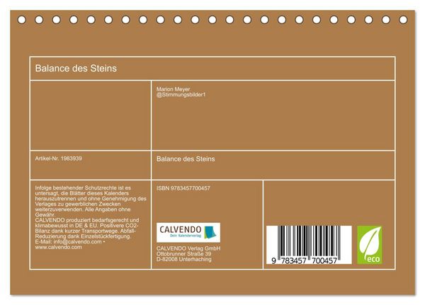 Produktbild: Balance des Steins (Tischkalender 2026 DIN A5 quer), CALVENDO Monatskalender