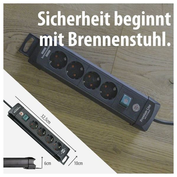Produktbild: Brennenstuhl 1951140100 Steckdosenleiste mit Schalter 4fach Schwarz Schutzkontakt 1St.