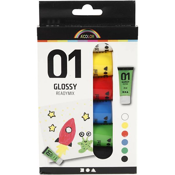 Produktbild: Creativ Company Acrylfarbe Gl&auml;nzend, Standard-Farben, 6x20 ml