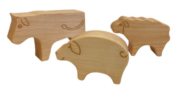Produktbild: Pfingstweid - Set Hoftiere aus Erle: Schwein, Kuh, Schaf, Holz