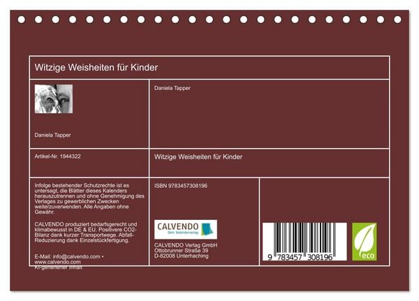 Produktbild: Witzige Weisheiten f&uuml;r Kinder (Tischkalender 2026 DIN A5 quer), CALVENDO Monatskalender
