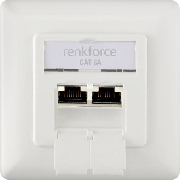 Produktbild: Renkforce Netzwerkdose Unterputz Einsatz mit Zentralplatte und Rahmen CAT 6a 2 Port Wei&szlig;