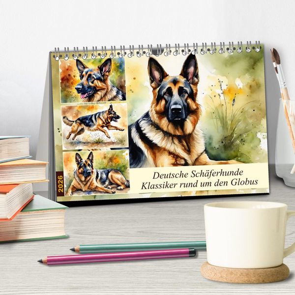Produktbild: Deutsche Sch&auml;ferhunde - Klassiker rund um den Globus (Tischkalender 2026 DIN A5 quer), CALVENDO Monatskalender