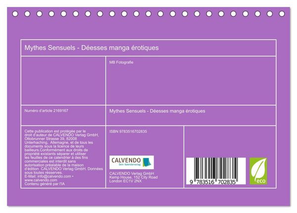 Produktbild: Mythes Sensuels - D&eacute;esses manga &eacute;rotiques (Calendrier de bureau 2026 DIN A5 vertical), CALVENDO calendrier mensuel