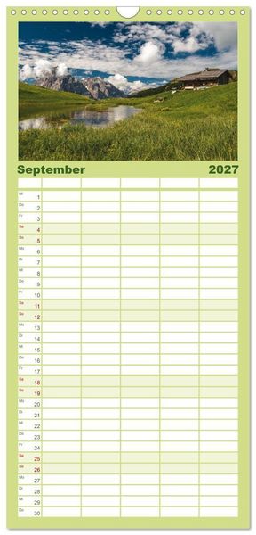 Produktbild: Familienplaner 2027 - Alpensee - Wunder der Natur mit 5 Spalten (Wandkalender, 21 x 45 cm) CALVENDO