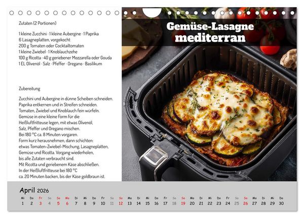 Produktbild: Rezepte f&uuml;r die Hei&szlig;luftfritteuse - vegetarisch, schnell und einfach (Wandkalender 2026 DIN A4 quer), CALVENDO Monatskalender