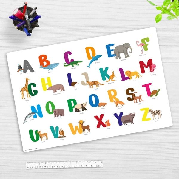 Produktbild: Cover-your-desk Schreibtischunterlage f&uuml;r Kinder abc mit Tieren - franz&ouml;sisch, aus hochwertigem Vinyl , 60 x 40 cm