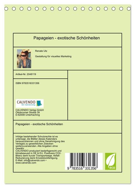 Produktbild: Papageien - exotische Sch&ouml;nheiten (Tischkalender 2026 DIN A5 hoch), CALVENDO Monatskalender