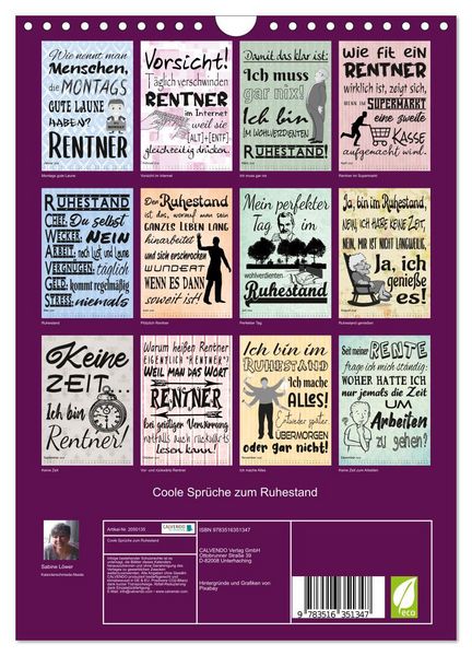 Produktbild: Coole Spr&uuml;che zum Ruhestand (Wandkalender 2026 DIN A4 hoch), CALVENDO Monatskalender