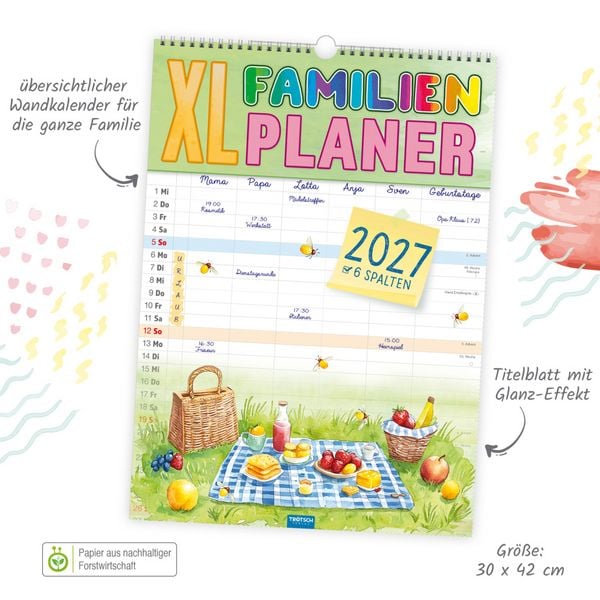 Produktbild: TR&Ouml;TSCH - Gro&szlig;bildkalender XL Familienplaner 2027 mit 6 Spalten