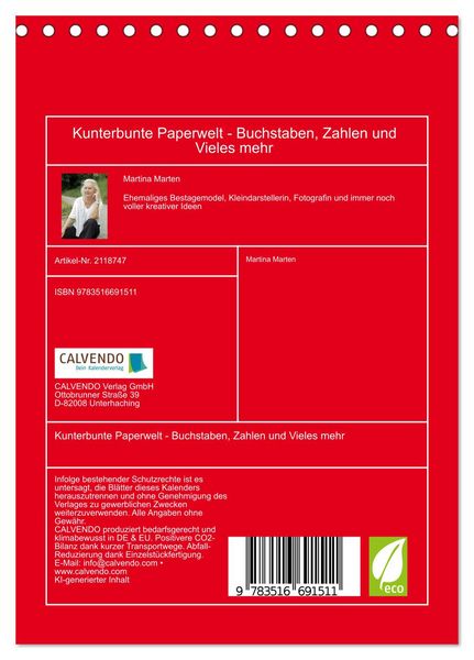 Produktbild: Kunterbunte Paperwelt - Buchstaben, Zahlen und Vieles mehr (Tischkalender 2026 DIN A5 hoch), CALVENDO Monatskalender