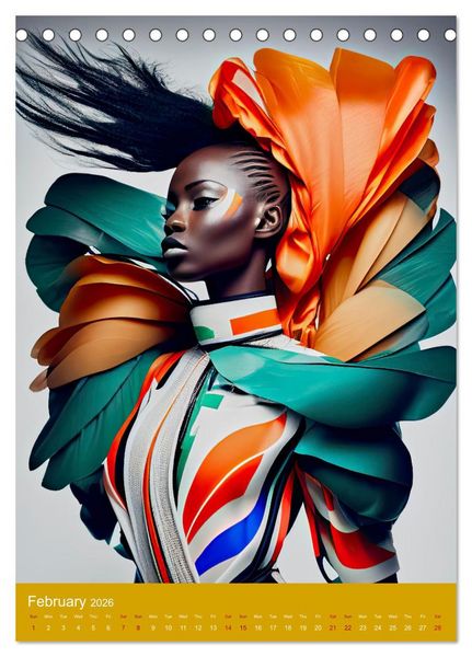 Produktbild: African beauties in a feather style (Desk Calendar 2026 DIN A5 portrait), CALVENDO 12 Month DeskCalendar