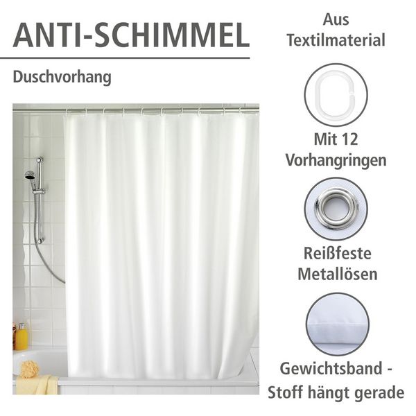Produktbild: Anti-Schimmel Duschvorhang Uni White, 180 x 200 cm, Textil (Polyester), 180 x 200 cm, waschbar