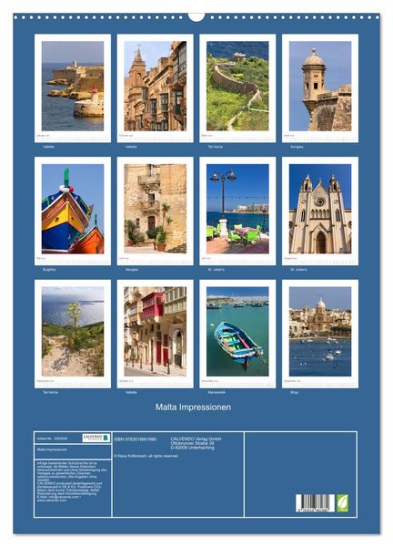 Produktbild: Malta Impressionen (Wandkalender 2026 DIN A2 hoch), CALVENDO Monatskalender