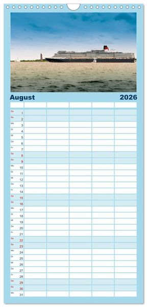 Produktbild: Familienplaner 2026 - Kreuzfahrtschiffe mit 5 Spalten (Wandkalender, 21 x 45 cm) CALVENDO