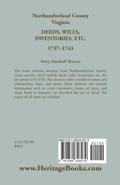 Produktbild: Northumberland County, Virginia Deeds, Wills, Inventories, etc. , 1737-1743