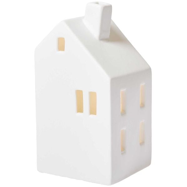 Produktbild: Haus Schrägdach Porzellan mit LED weiß 13x6x7cm