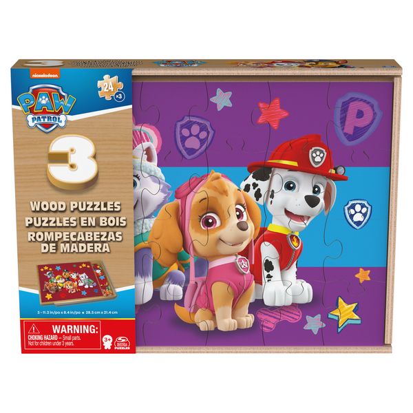 Produktbild: PAW Patrol Holzpuzzle-Sammlung, 3er Set mit stabiler Holzbox