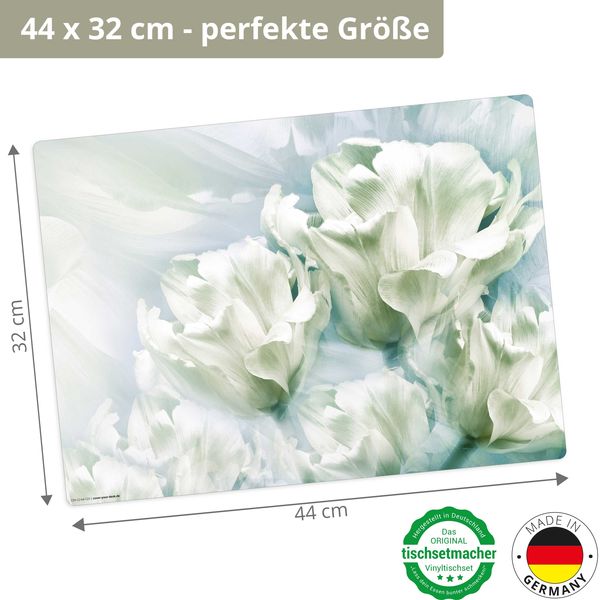 Produktbild: Tischsetmacher Tischsets Romantische wei&szlig;e Tulpen, aus hochwertigem Vinyl (4 St&uuml;ck), 44 x 32 cm