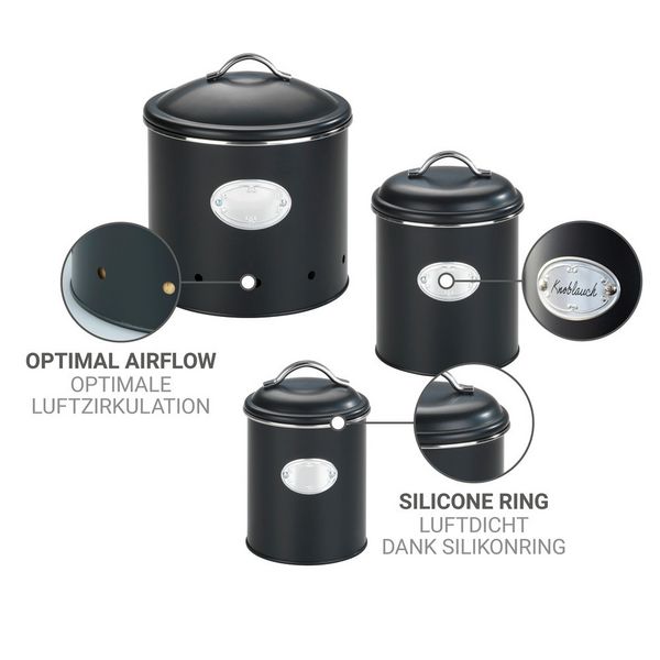 Produktbild: Aufbewahrungsdose Mod. Nero Set, 3-teilig, Vorratsdosen aus lackiertem Metall, Schwarz