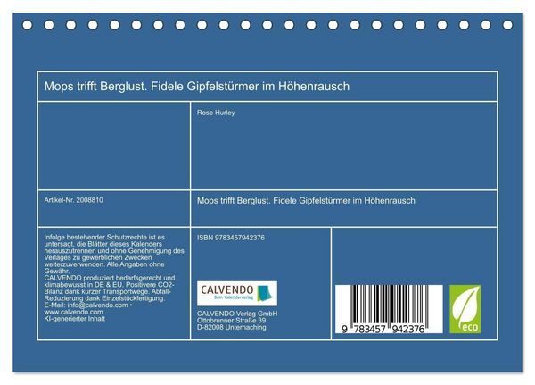 Produktbild: Mops trifft Berglust. Fidele Gipfelst&uuml;rmer im H&ouml;henrausch (Tischkalender 2026 DIN A5 quer), CALVENDO Monatskalender