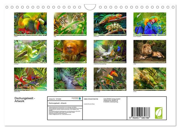 Produktbild: Dschungelwelt - Artwork (Wandkalender 2026 DIN A4 quer), CALVENDO Monatskalender