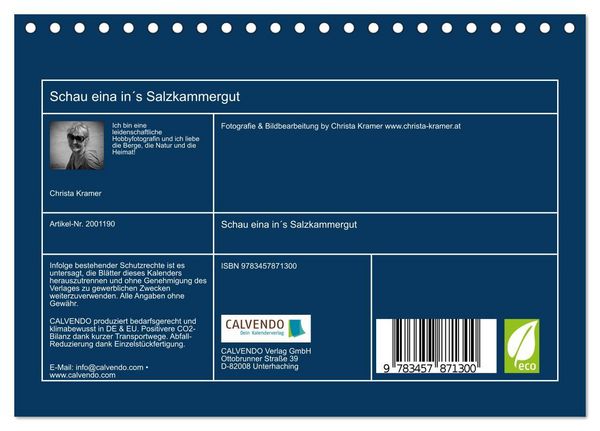 Produktbild: Schau eina in&acute;s Salzkammergut (Tischkalender 2026 DIN A5 quer), CALVENDO Monatskalender